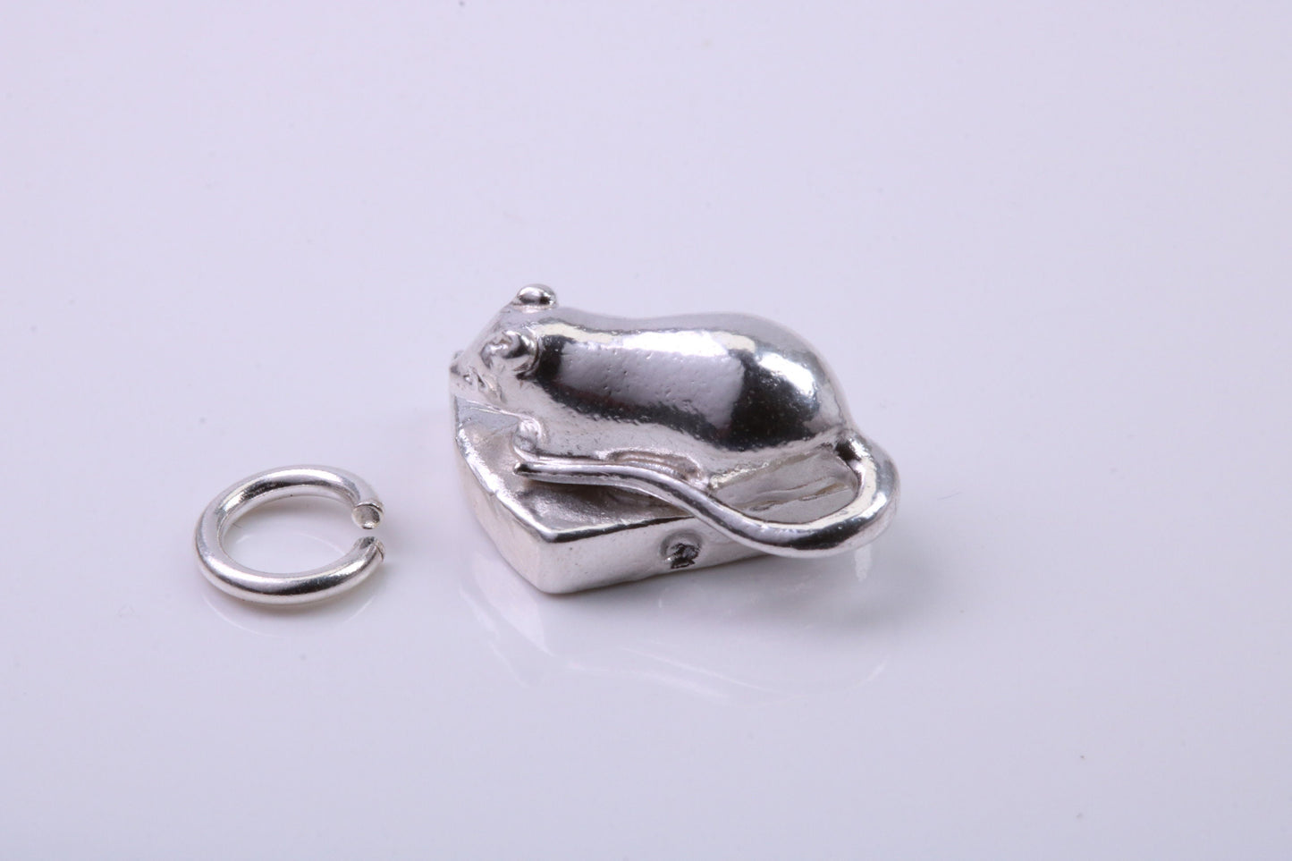 Mouse Eating Cheese Charm, Traditional Charm, Made from Solid 925 Grade Sterling Silver, Complete with Attachment Link