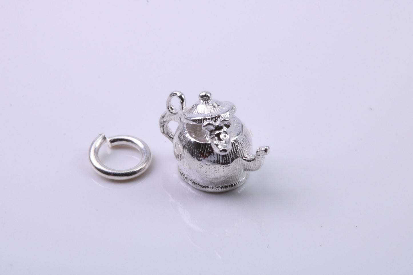 Mouse in Teapot Charm, Traditional Charm, Made from Solid 925 Grade Sterling Silver, Complete with Attachment Link