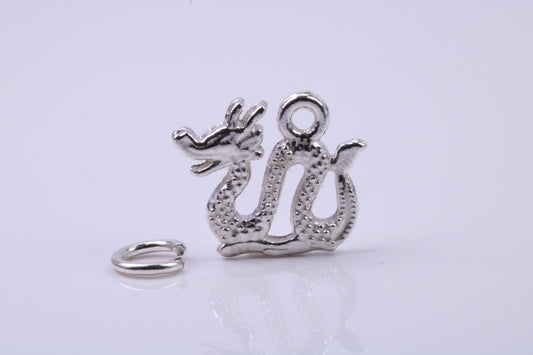 Chinese Dragon Charm, Traditional Charm, Made from Solid 925 Grade Sterling Silver, Complete with Attachment Link