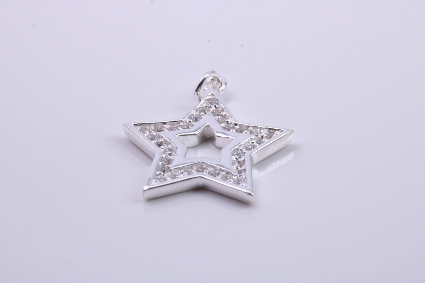 Stone set Star Charm, Traditional Charm, Made from Solid 925 Grade Sterling Silver, Complete with Attachment Link