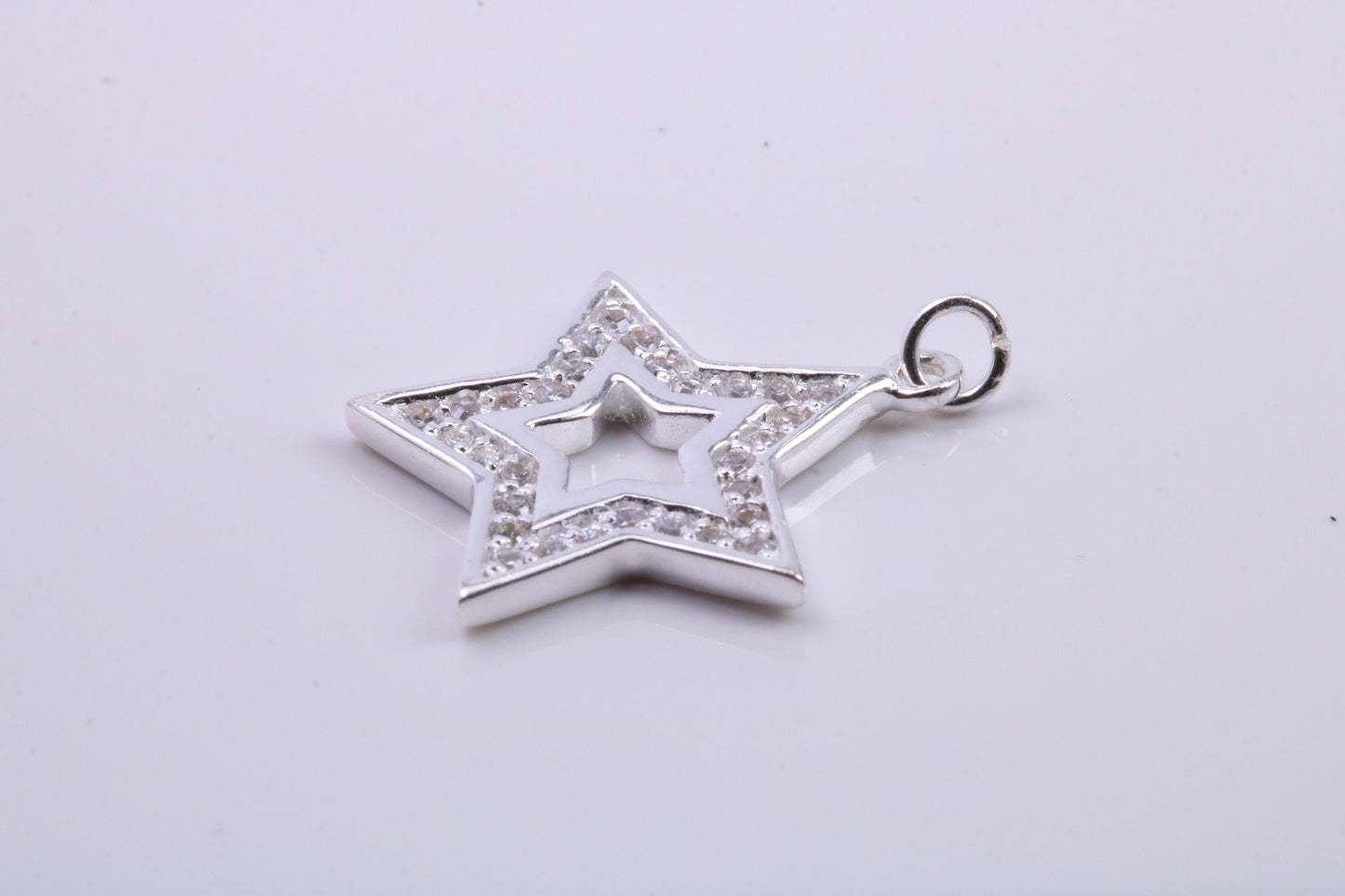 Stone set Star Charm, Traditional Charm, Made from Solid 925 Grade Sterling Silver, Complete with Attachment Link