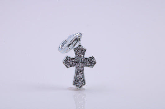 C Z ser Cross Charm, Traditional Charm, Made from Solid 925 Grade Sterling Silver, Complete with Attachment Link