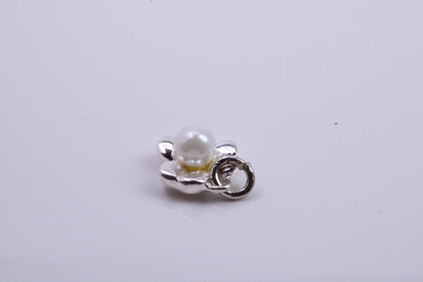 Pearl set Flower Charm, Traditional Charm, Made from Solid 925 Grade Sterling Silver, Complete with Attachment Link