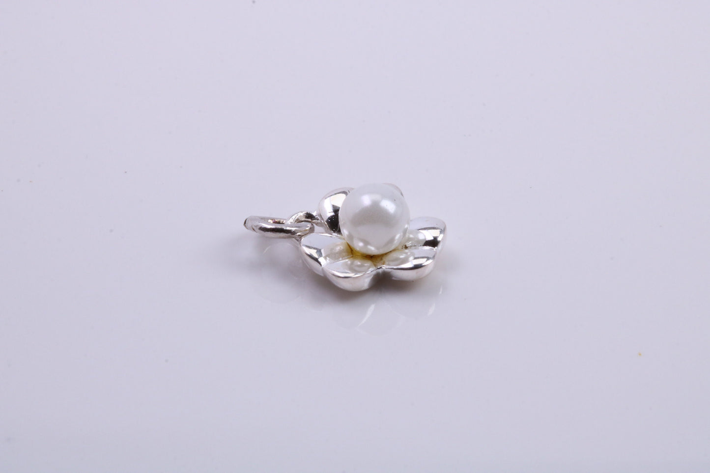 Pearl set Flower Charm, Traditional Charm, Made from Solid 925 Grade Sterling Silver, Complete with Attachment Link