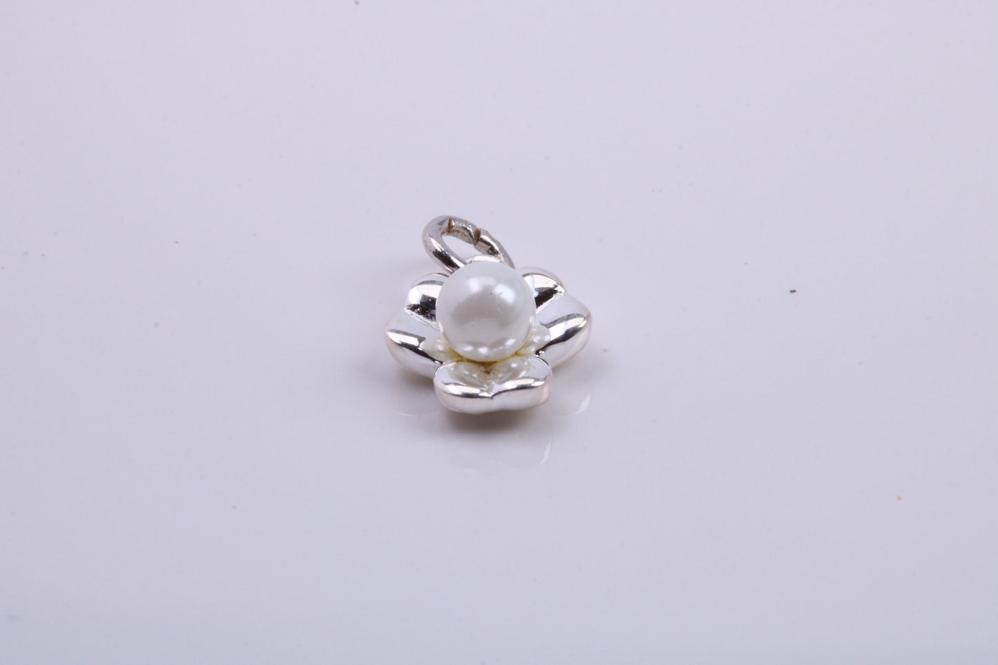 Pearl set Flower Charm, Traditional Charm, Made from Solid 925 Grade Sterling Silver, Complete with Attachment Link
