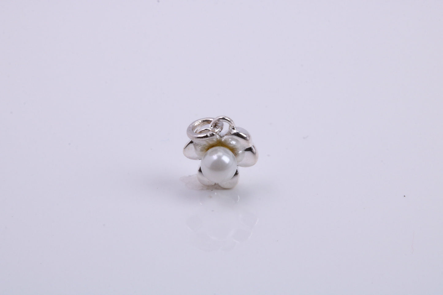 Pearl set Flower Charm, Traditional Charm, Made from Solid 925 Grade Sterling Silver, Complete with Attachment Link