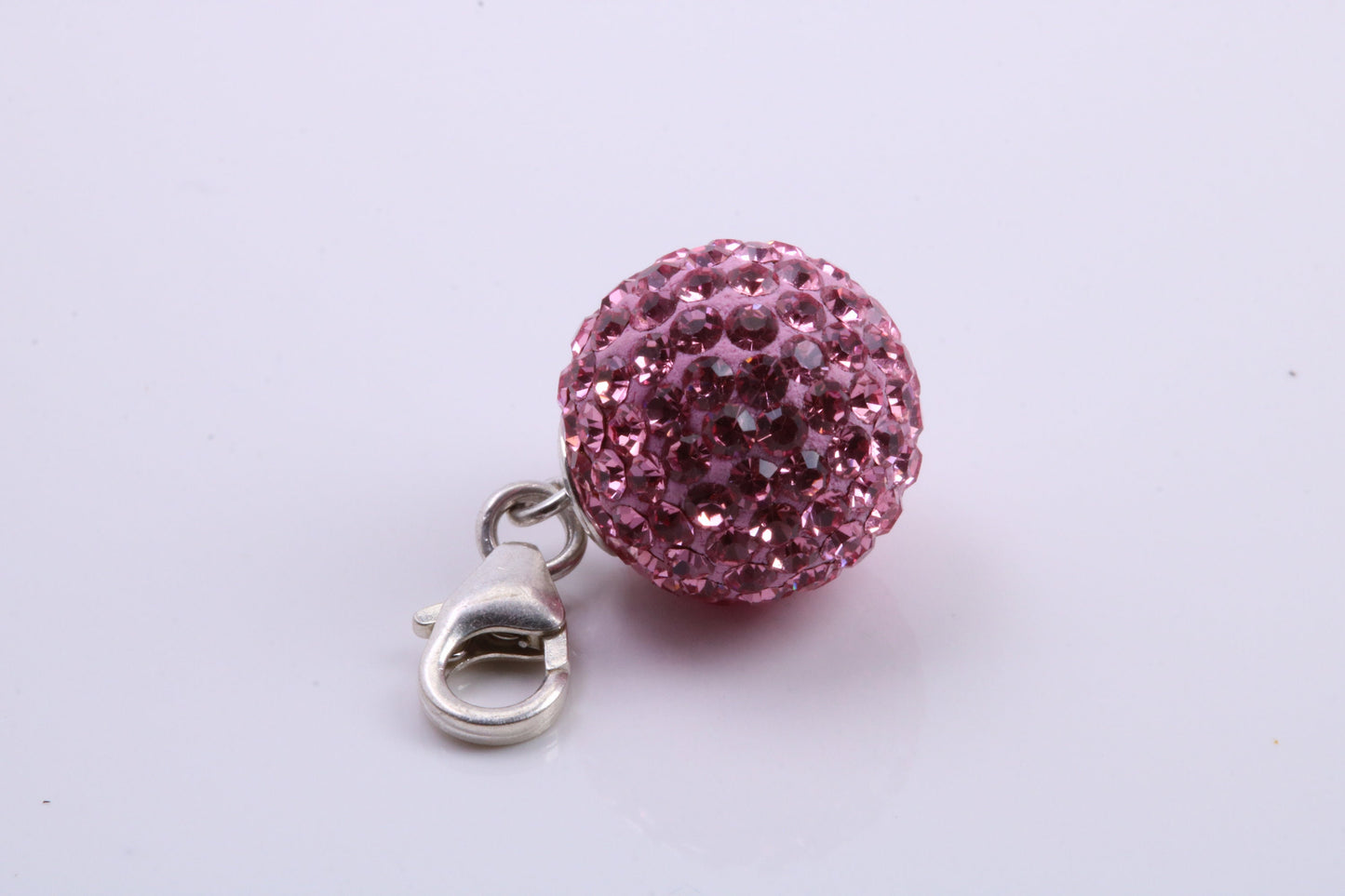 Pink C Z set Ball Charm, Traditional Charm, Made from Solid 925 Grade Sterling Silver, Complete with Attachment Link