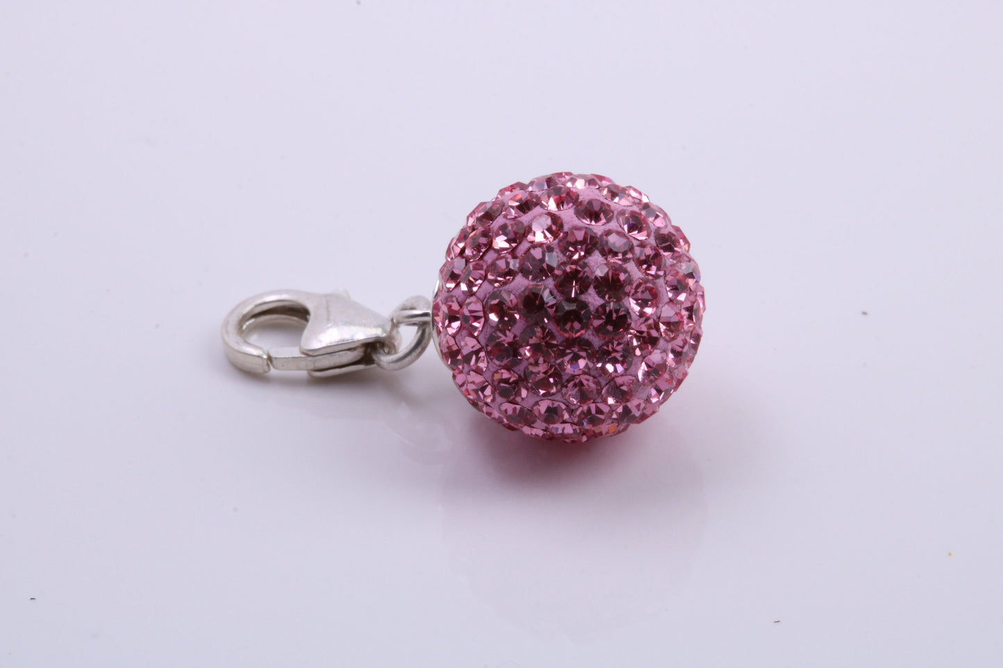 Pink C Z set Ball Charm, Traditional Charm, Made from Solid 925 Grade Sterling Silver, Complete with Attachment Link