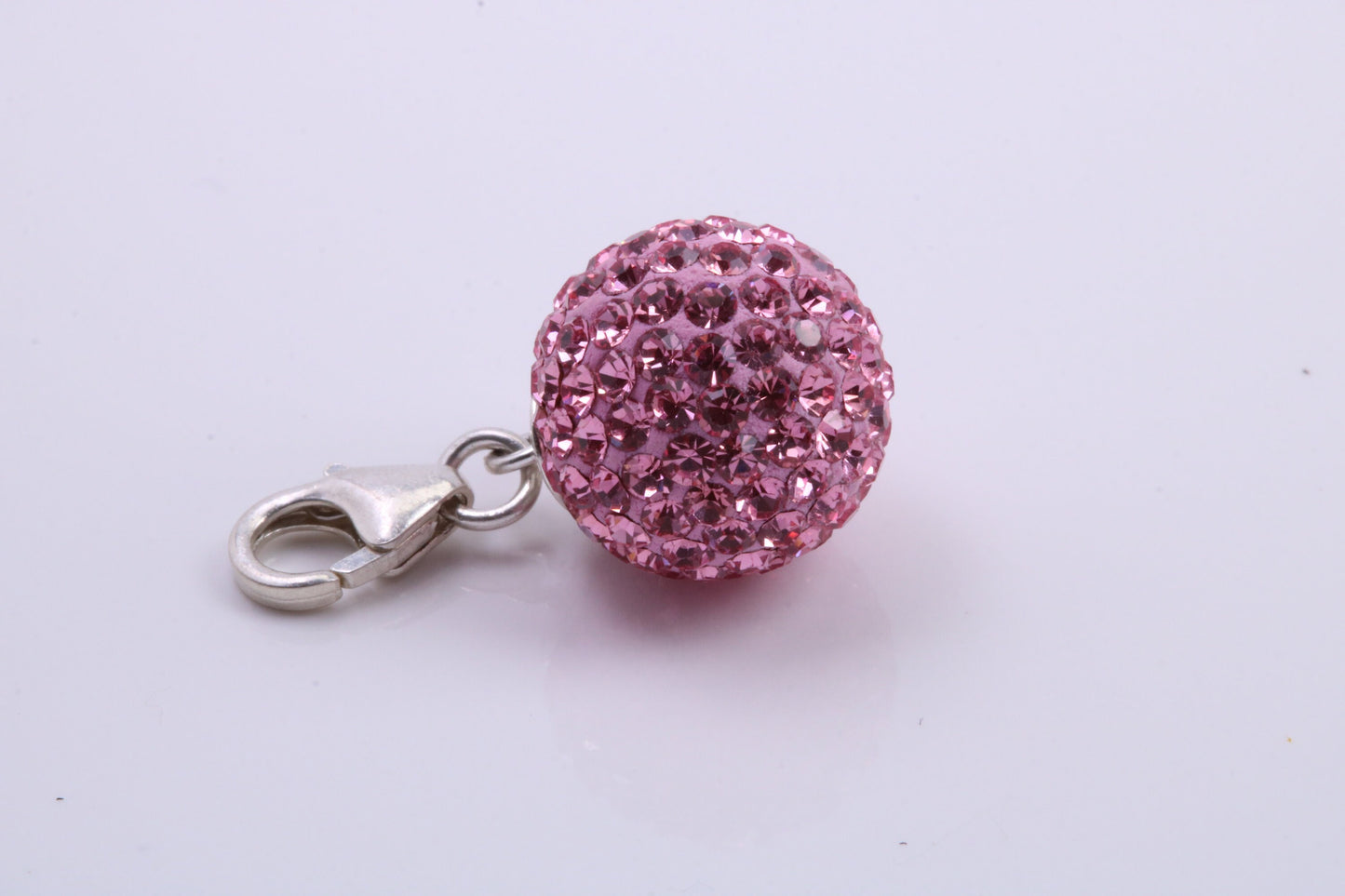 Pink C Z set Ball Charm, Traditional Charm, Made from Solid 925 Grade Sterling Silver, Complete with Attachment Link