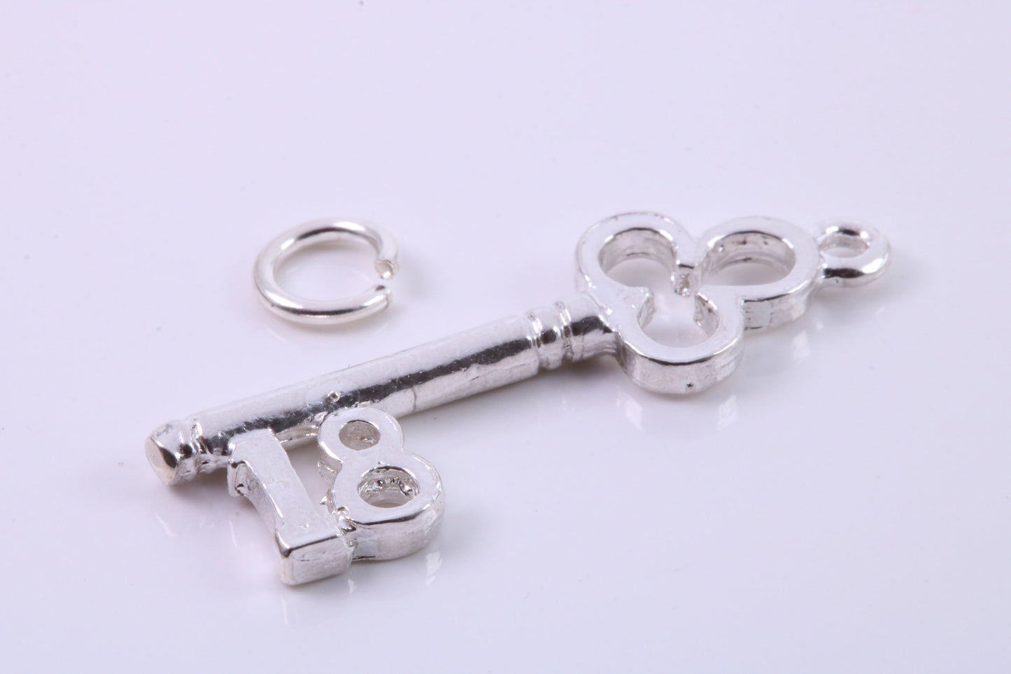 18th Birthday Key Charm, Traditional Charm, Made from Solid 925 Grade Sterling Silver, Complete with Attachment Link