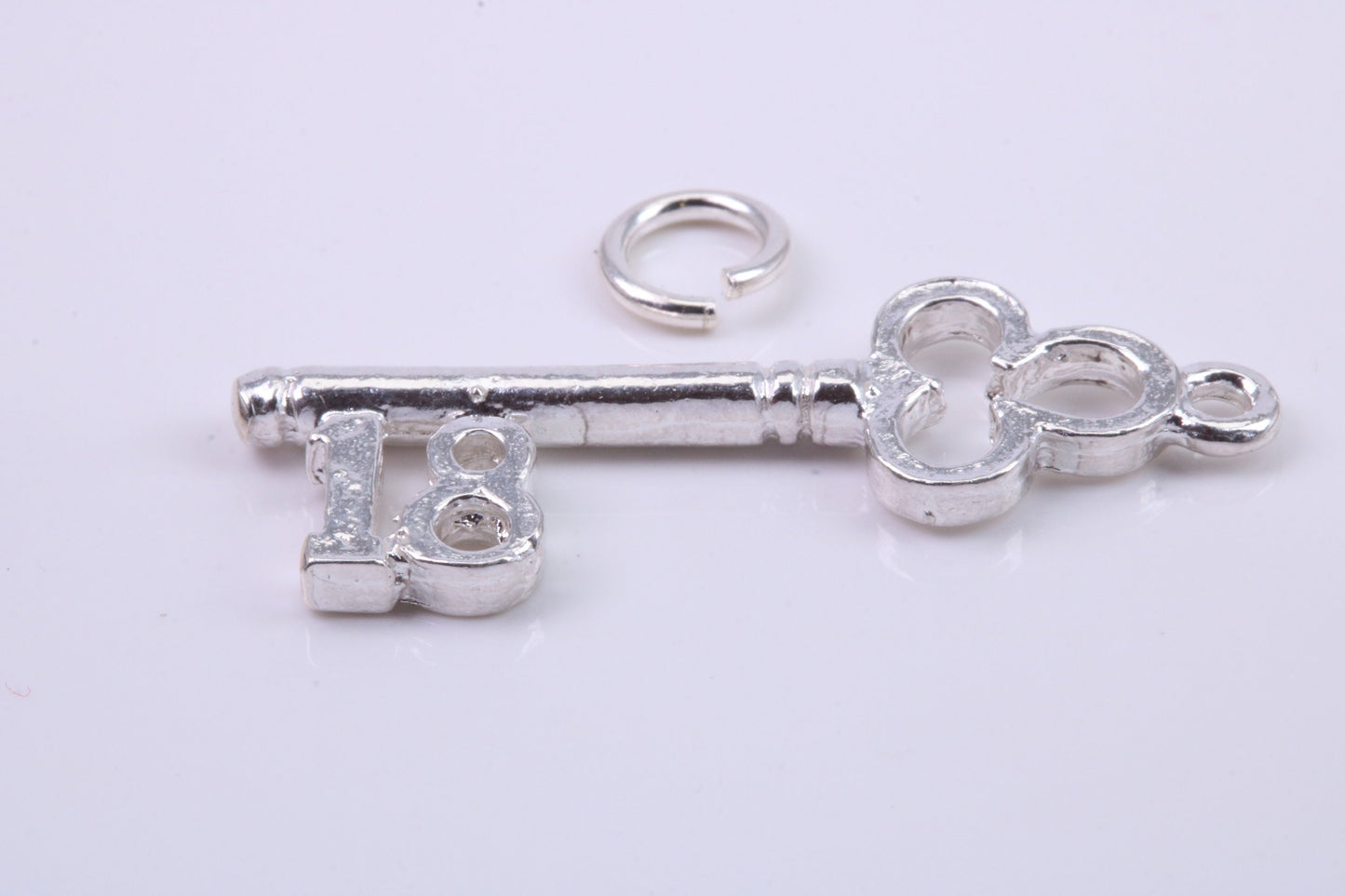 18th Birthday Key Charm, Traditional Charm, Made from Solid 925 Grade Sterling Silver, Complete with Attachment Link