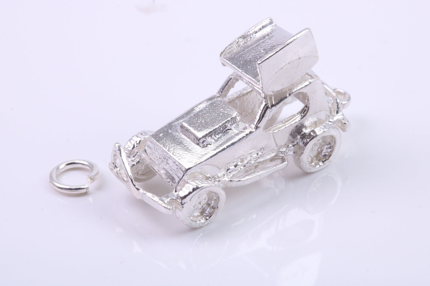 Stock Car Charm, Traditional Charm, Made from Solid 925 Grade Sterling Silver, Complete with Attachment Link