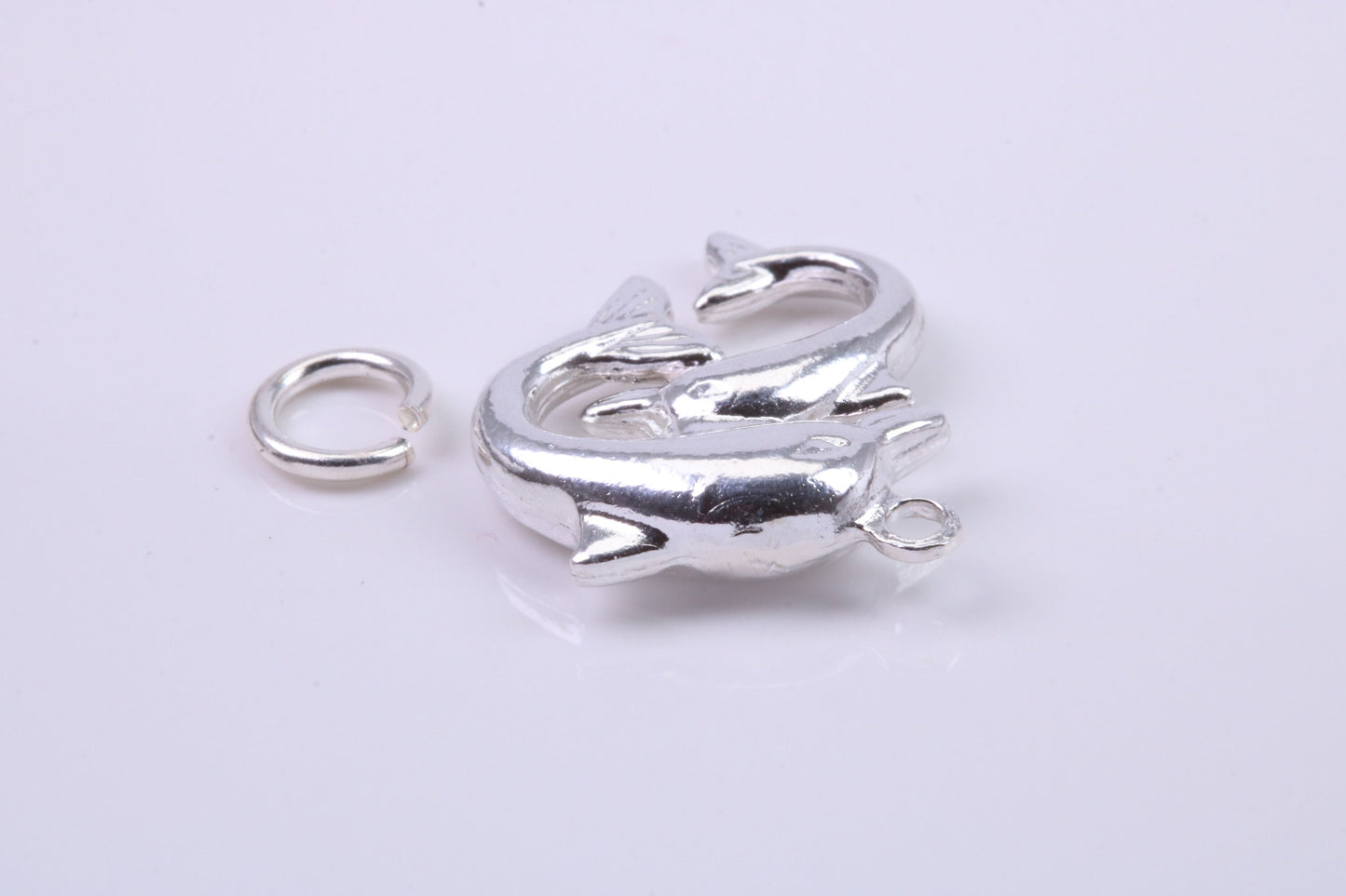 Performing Dolphins Charm, Traditional Charm, Made from Solid 925 Grade Sterling Silver, Complete with Attachment Link
