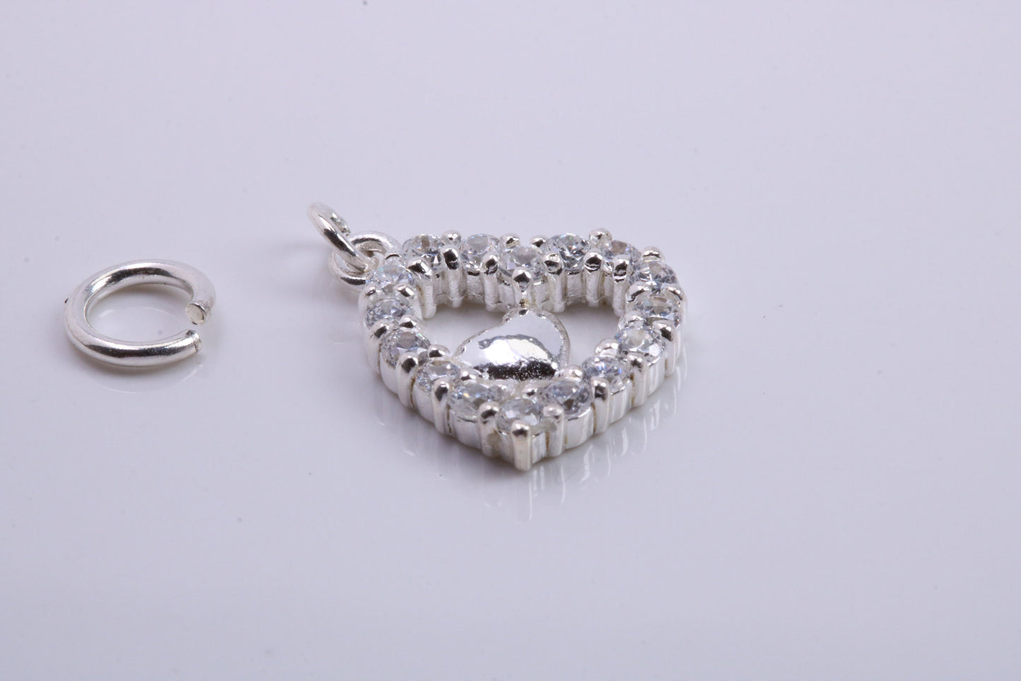Love Heart Charm, Traditional Charm, Made from Solid 925 Grade Sterling Silver, Complete with Attachment Link