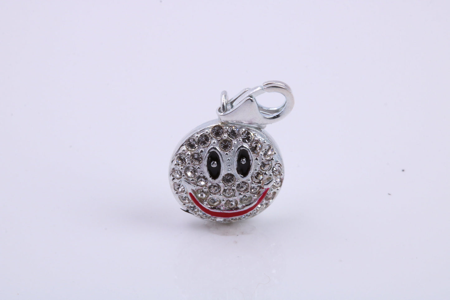 Happy Face Charm, Traditional Charm, Made from Solid 925 Grade Sterling Silver, Complete with Attachment Link