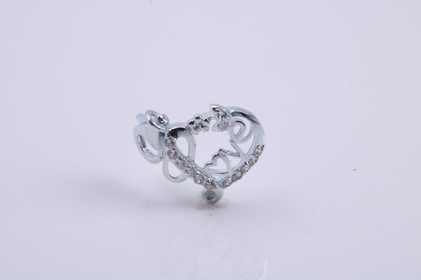Love Heart Charm, Traditional Charm, Made from Solid 925 Grade Sterling Silver, Complete with Attachment Link
