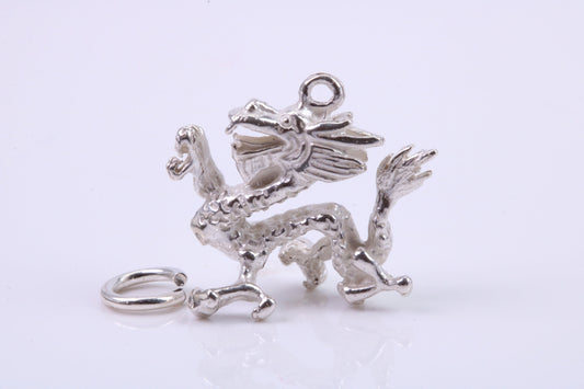 Oriental Dragon Charm, Traditional Charm, Made from Solid 925 Grade Sterling Silver, Complete with Attachment Link