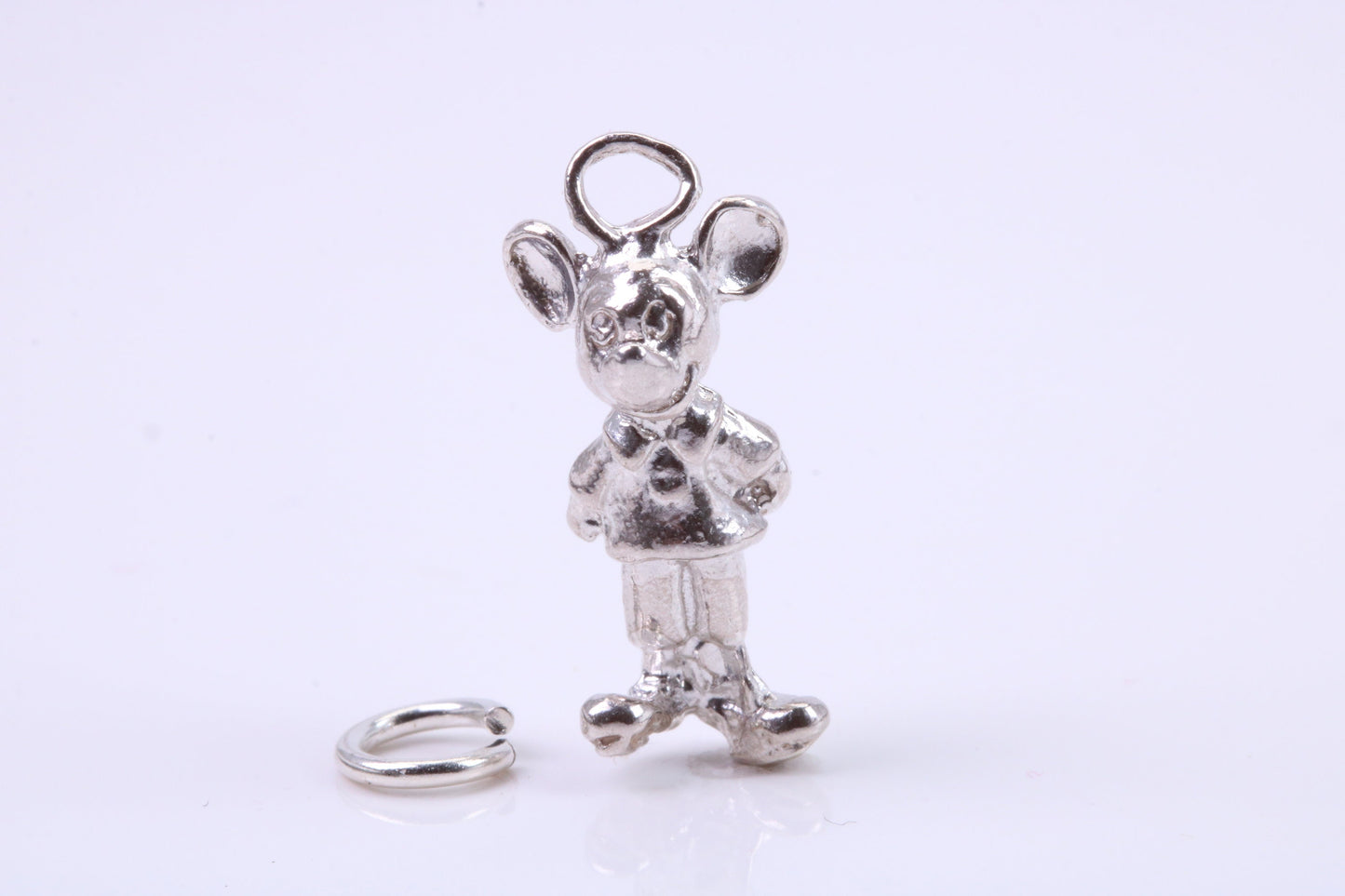 Standing Mouse Charm, Traditional Charm, Made from Solid 925 Grade Sterling Silver, Complete with Attachment Link