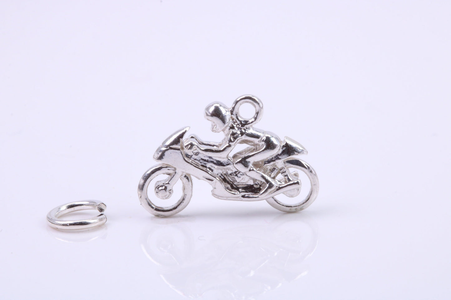 Biker Charm, Traditional Charm, Made from Solid 925 Grade Sterling Silver, Complete with Attachment Link