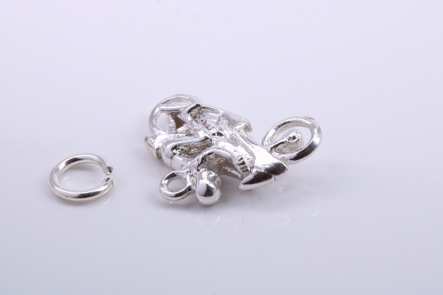Biker Charm, Traditional Charm, Made from Solid 925 Grade Sterling Silver, Complete with Attachment Link