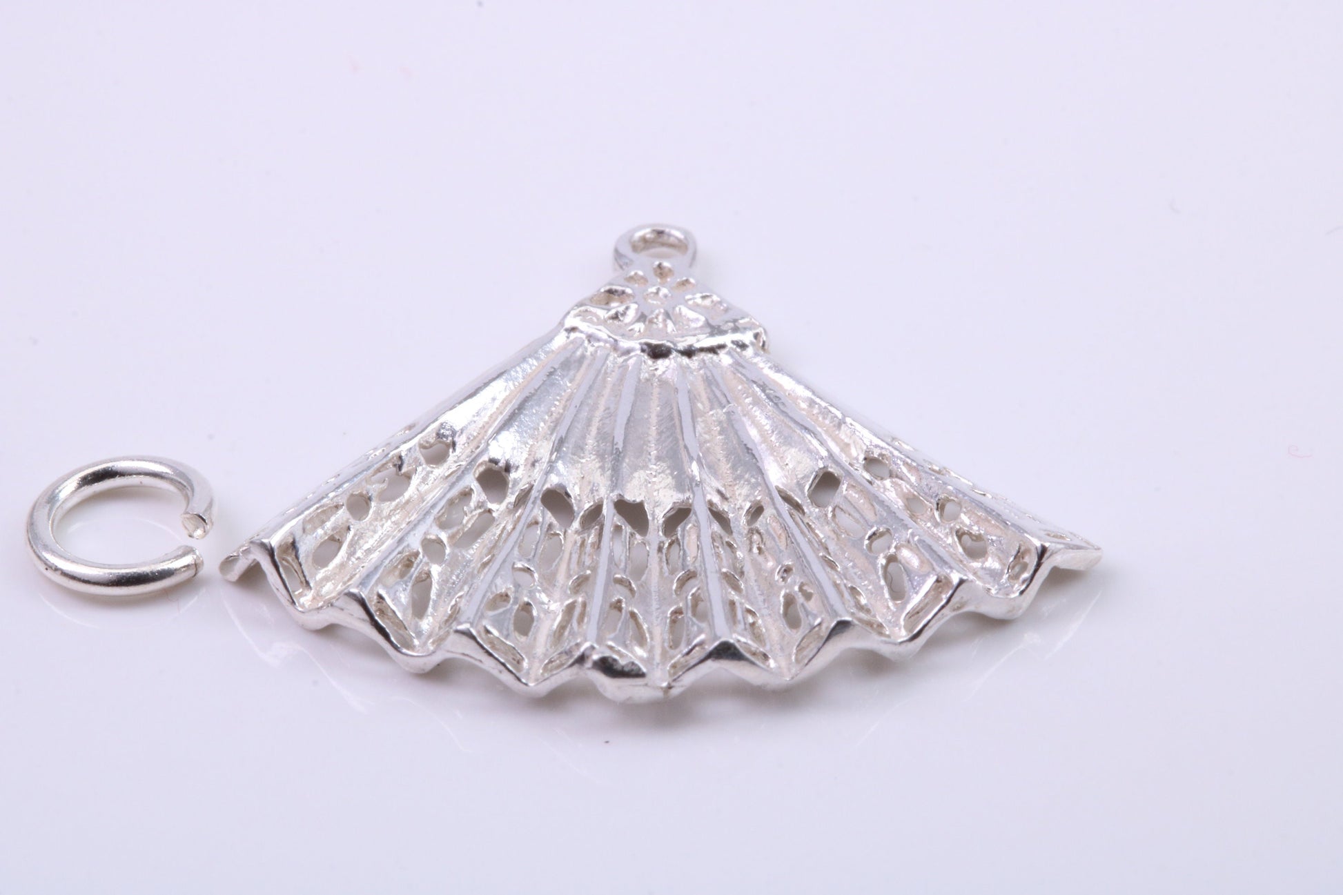 Oriental Fan Charm, Traditional Charm, Made from Solid 925 Grade Sterling Silver, Complete with Attachment Link