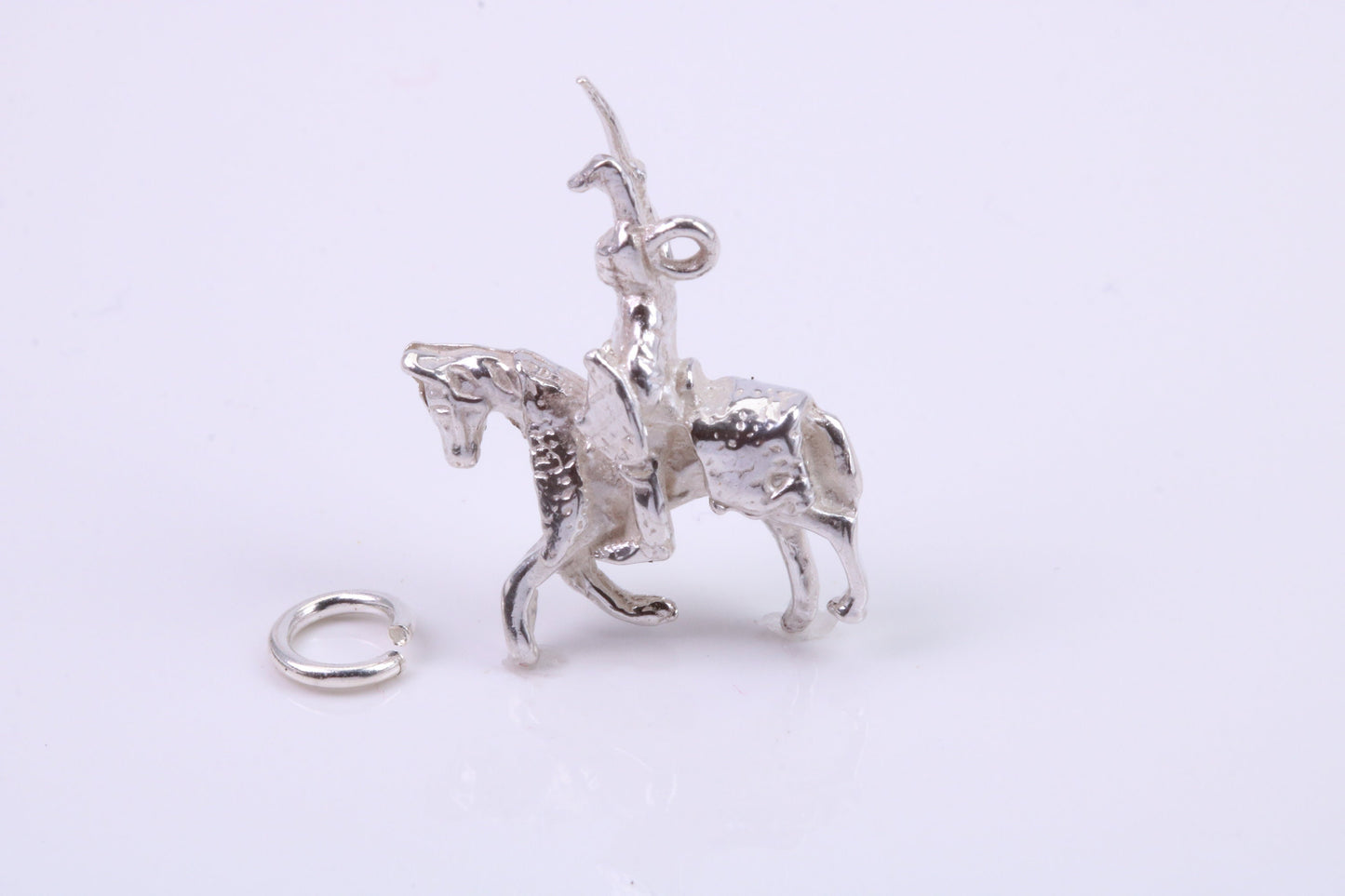 Knight on Horse Charm, Traditional Charm, Made from Solid 925 Grade Sterling Silver, Complete with Attachment Link