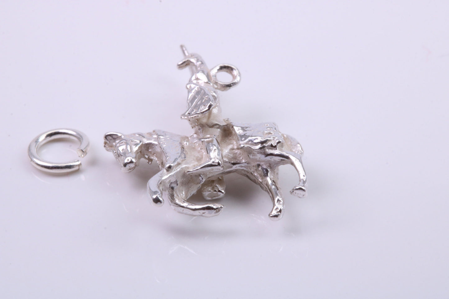 Knight on Horse Charm, Traditional Charm, Made from Solid 925 Grade Sterling Silver, Complete with Attachment Link