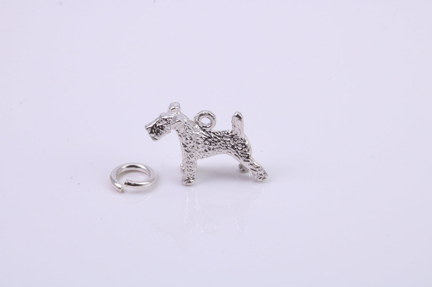Airedale Terrier Dog Charm, Traditional Charm, Made from Solid 925 Grade Sterling Silver, Complete with Attachment Link