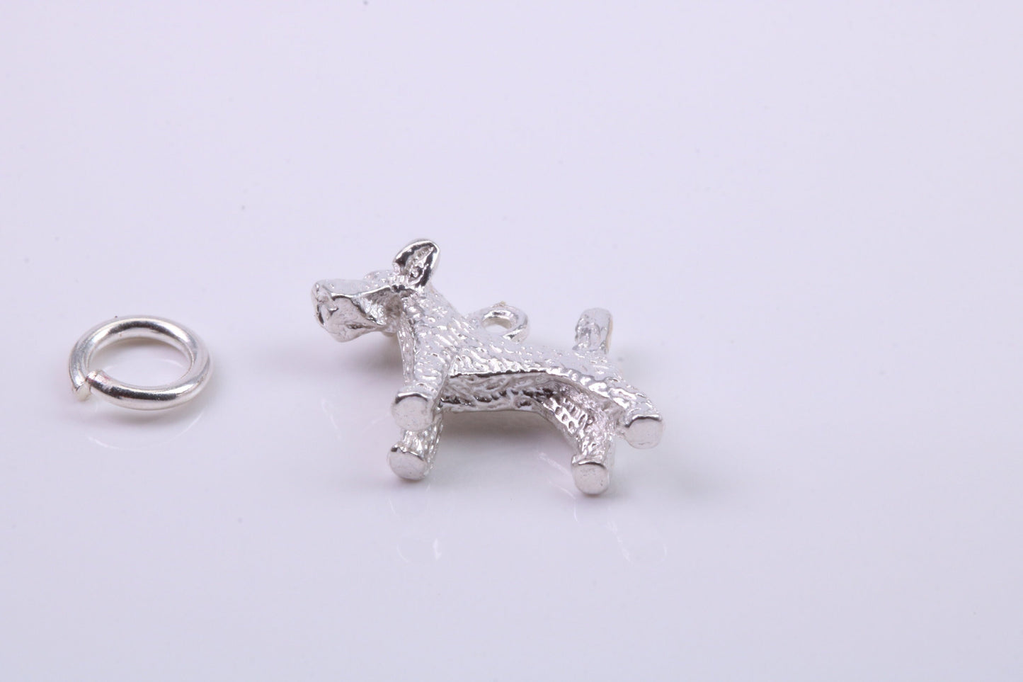 Airedale Terrier Dog Charm, Traditional Charm, Made from Solid 925 Grade Sterling Silver, Complete with Attachment Link