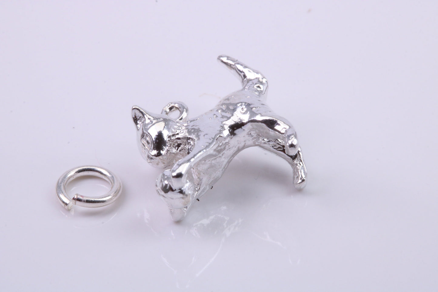 Cat Charm, Traditional Charm, Made from Solid 925 Grade Sterling Silver, Complete with Attachment Link