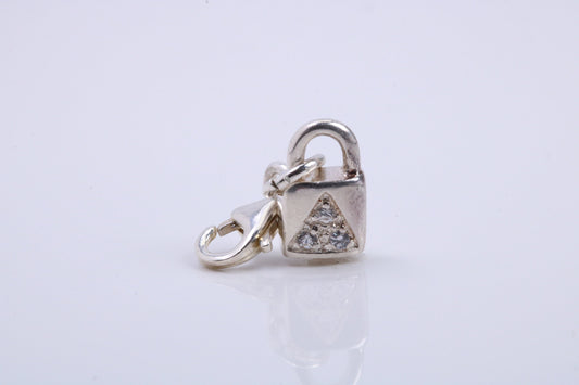 Padlock Charm, Traditional Charm, Made from Solid 925 Grade Sterling Silver, Complete with Attachment Link