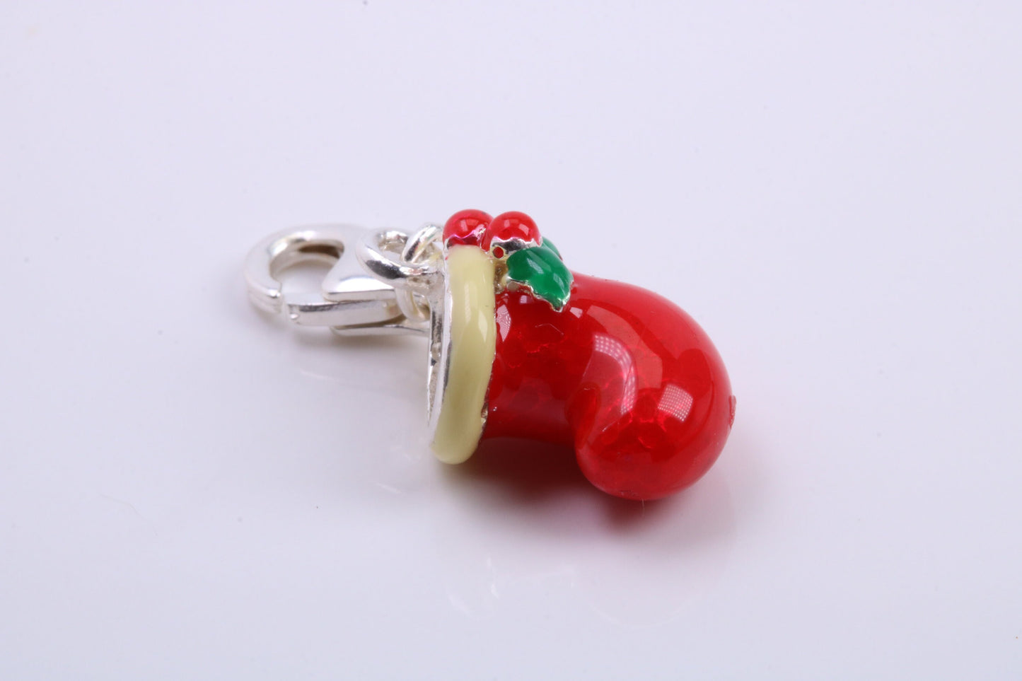 Christmas Stocking Charm, Traditional Charm, Made from Solid 925 Grade Sterling Silver, Complete with Attachment Link