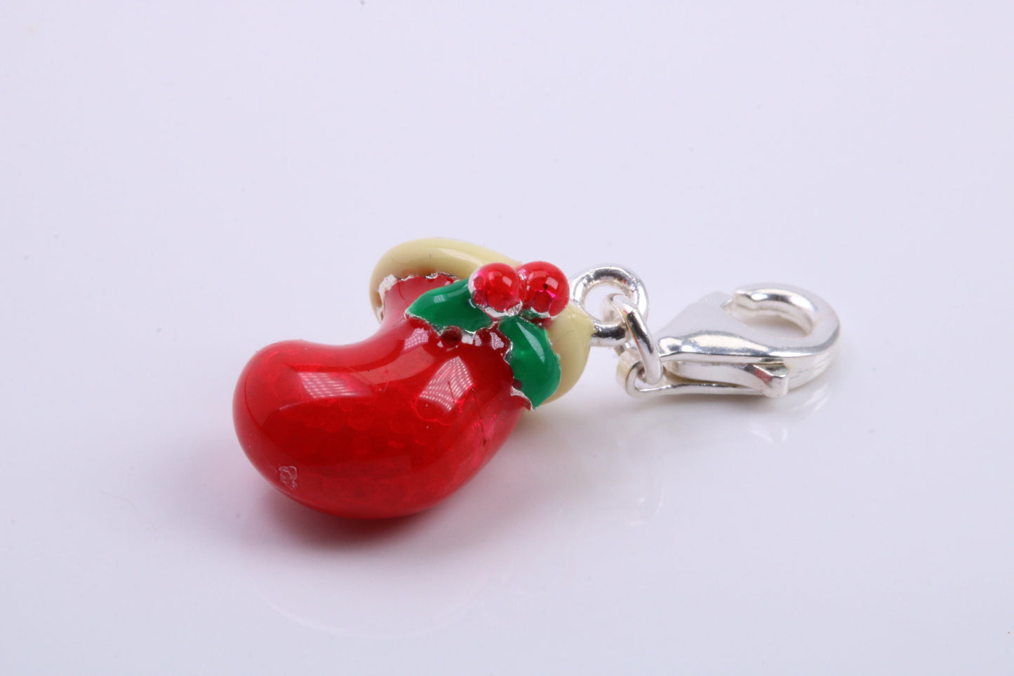 Christmas Stocking Charm, Traditional Charm, Made from Solid 925 Grade Sterling Silver, Complete with Attachment Link