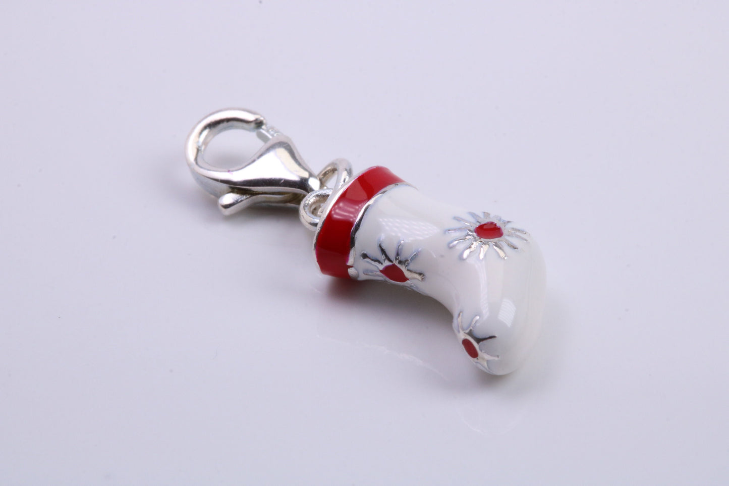 Christmas Stocking Charm, Traditional Charm, Made from Solid 925 Grade Sterling Silver, Complete with Attachment Link