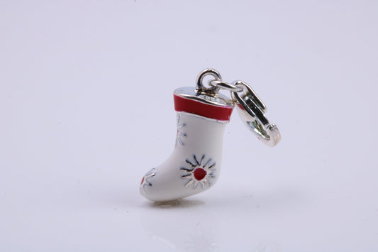 Christmas Stocking Charm, Traditional Charm, Made from Solid 925 Grade Sterling Silver, Complete with Attachment Link