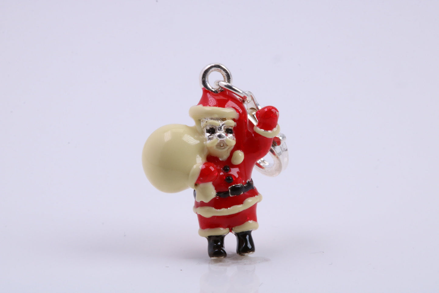 Father Christmas Charm, Traditional Charm, Made from Solid 925 Grade Sterling Silver, Complete with Attachment Link