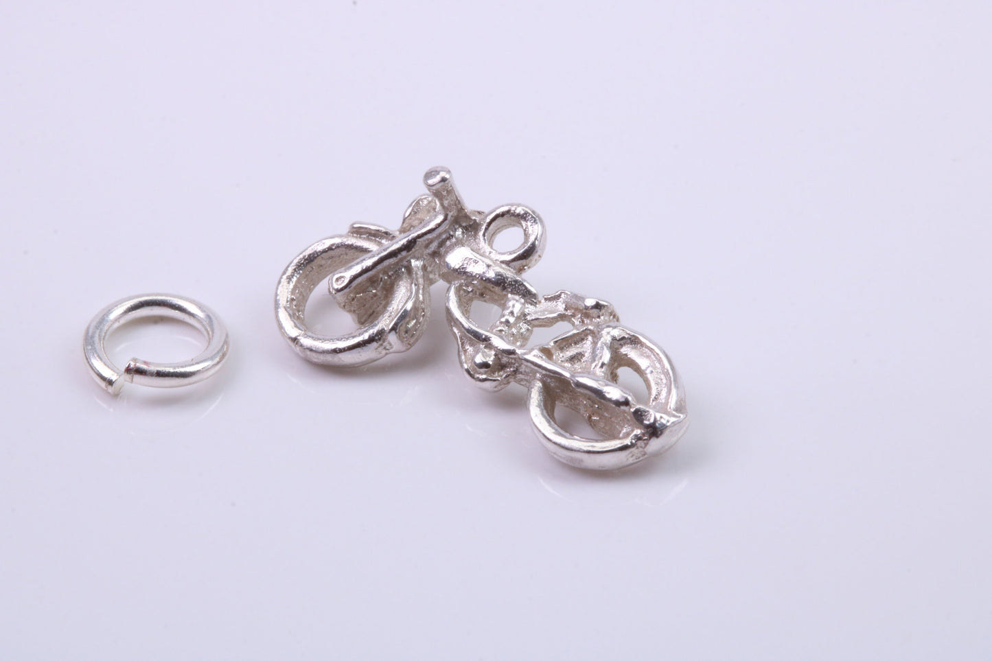 Motorbike Charm, Traditional Charm, Made from Solid 925 Grade Sterling Silver, Complete with Attachment Link