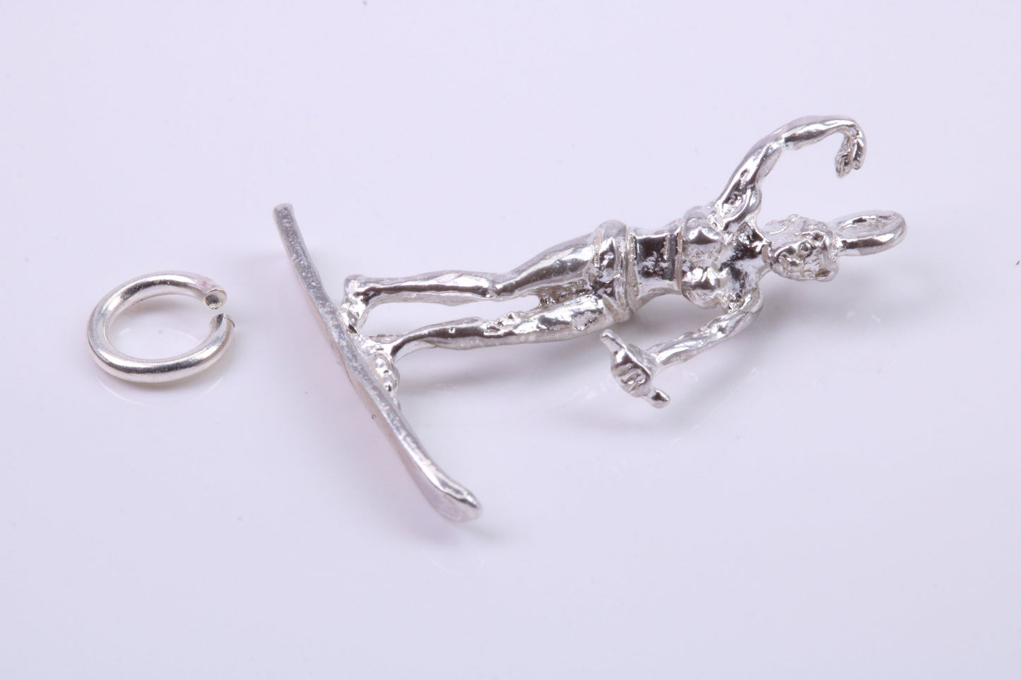 Girl Water Skiing Charm, Traditional Charm, Made from Solid 925 Grade Sterling Silver, Complete with Attachment Link