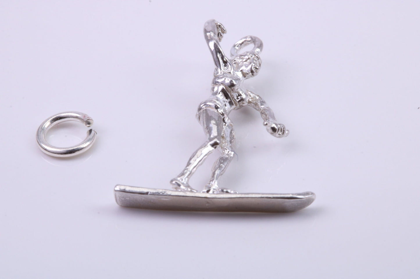 Girl Water Skiing Charm, Traditional Charm, Made from Solid 925 Grade Sterling Silver, Complete with Attachment Link