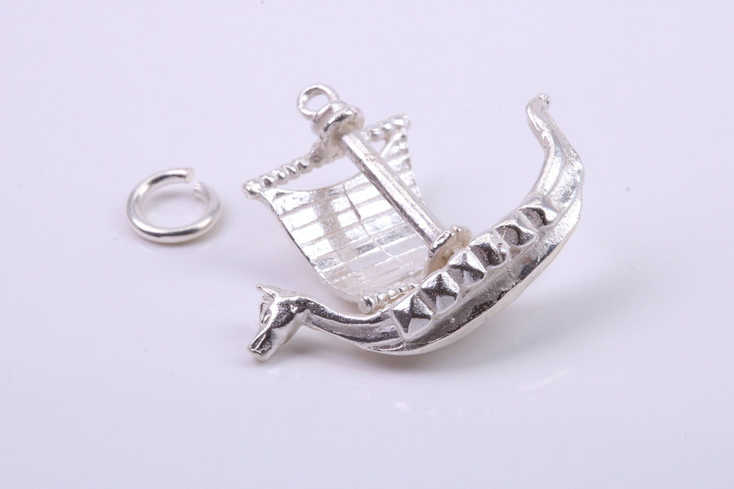 Viking Boat Charm, Traditional Charm, Made from Solid 925 Grade Sterling Silver, Complete with Attachment Link