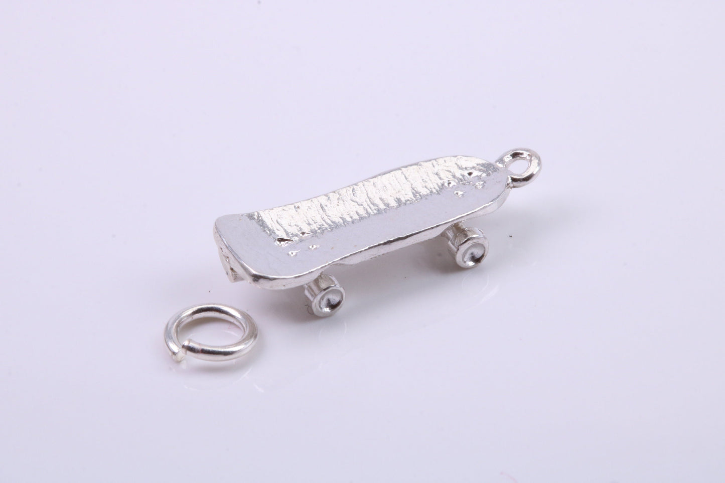 Skateboard Charm, Traditional Charm, Made from Solid 925 Grade Sterling Silver, Complete with Attachment Link