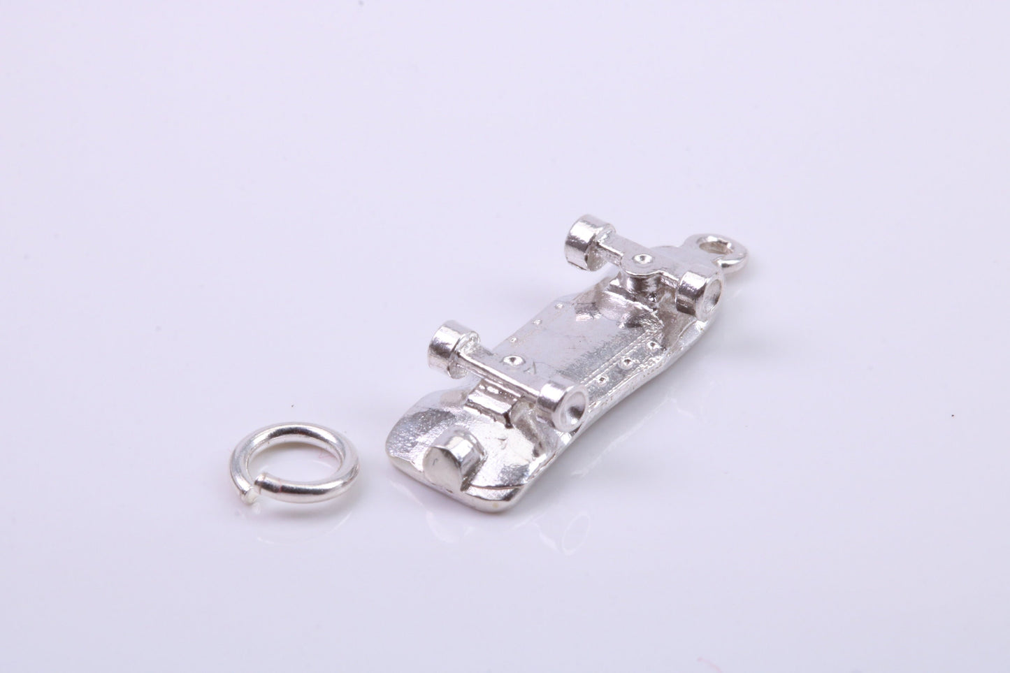 Skateboard Charm, Traditional Charm, Made from Solid 925 Grade Sterling Silver, Complete with Attachment Link