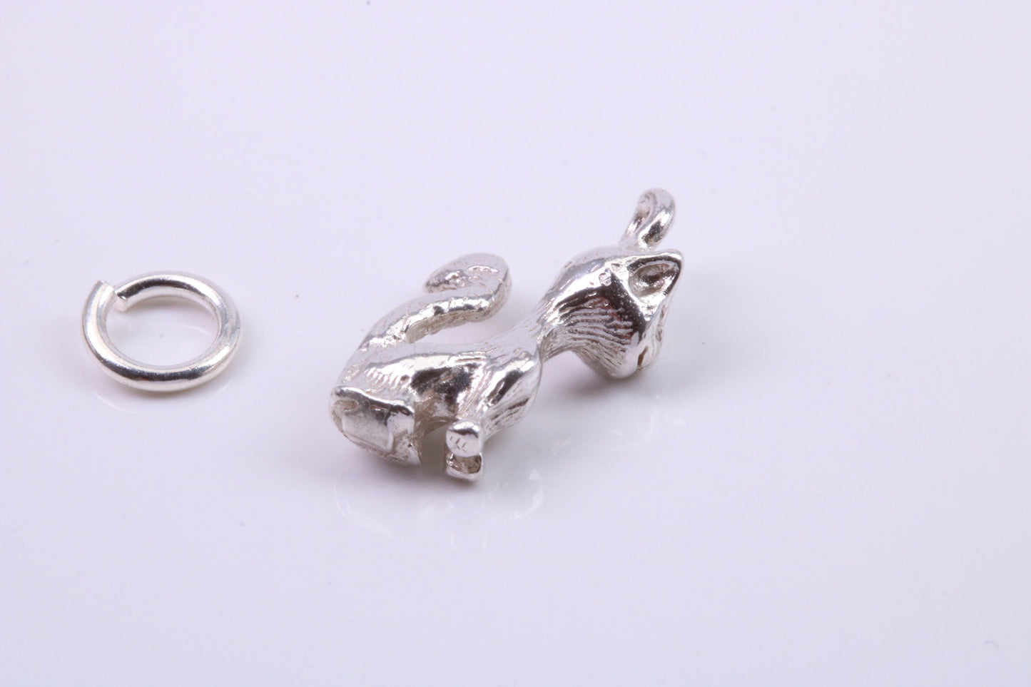 Cat Charm, Traditional Charm, Made from Solid 925 Grade Sterling Silver, Complete with Attachment Link