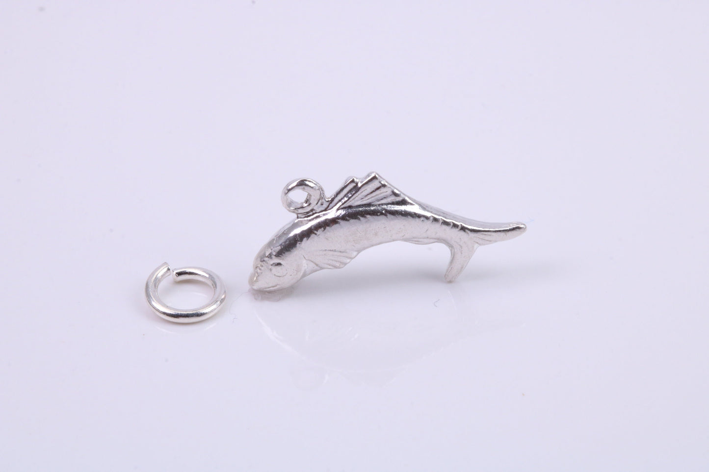 Salmon Fish Charm, Traditional Charm, Made from Solid 925 Grade Sterling Silver, Complete with Attachment Link