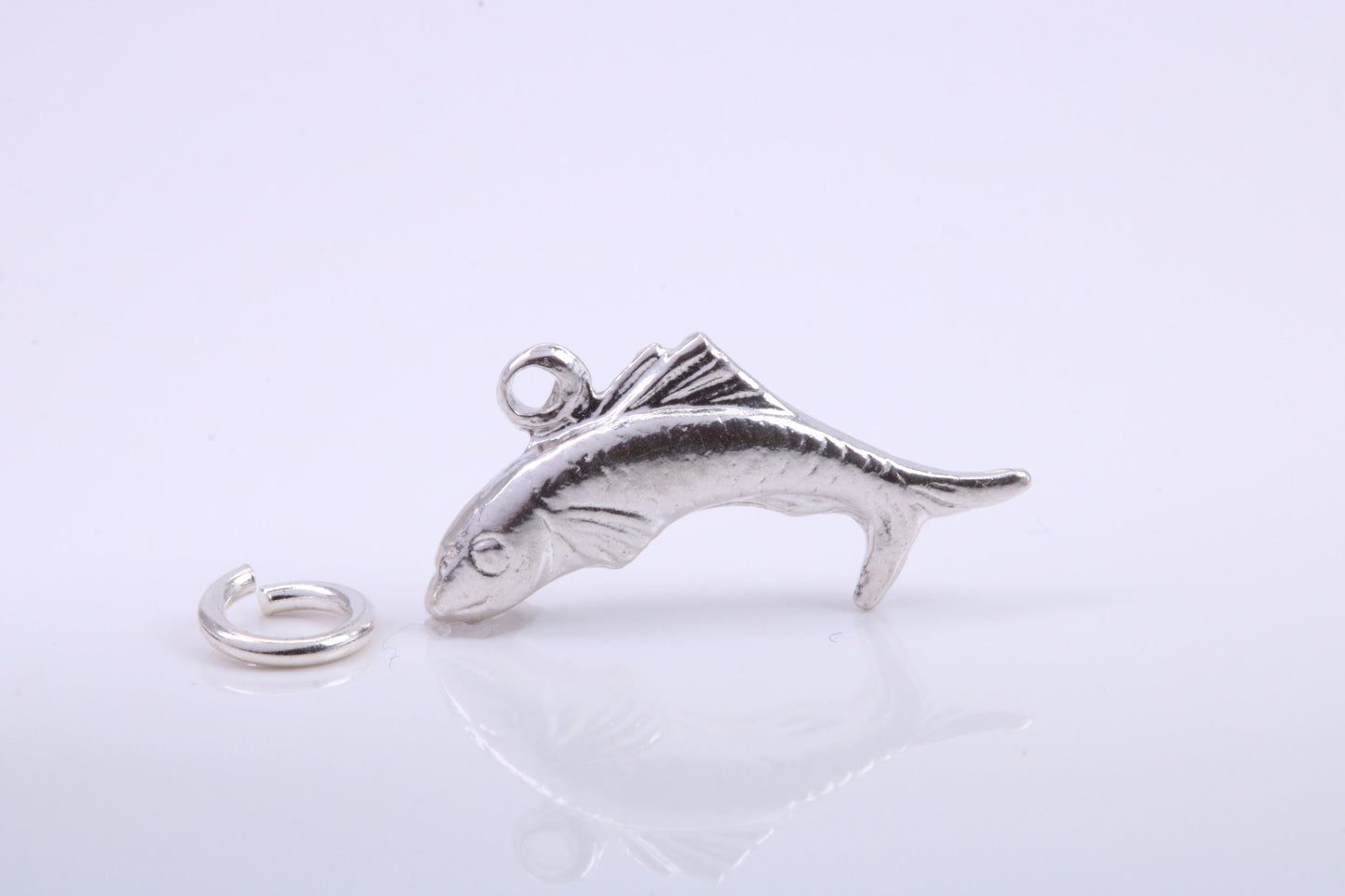 Salmon Fish Charm, Traditional Charm, Made from Solid 925 Grade Sterling Silver, Complete with Attachment Link