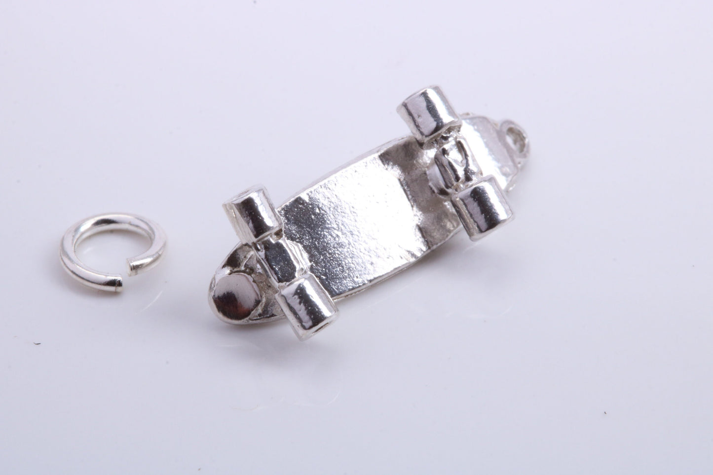 Skateboard Charm, Traditional Charm, Made from Solid 925 Grade Sterling Silver, Complete with Attachment Link