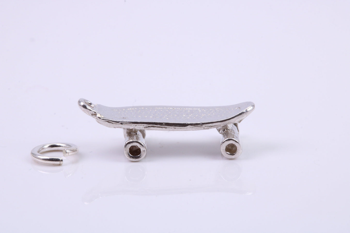 Skateboard Charm, Traditional Charm, Made from Solid 925 Grade Sterling Silver, Complete with Attachment Link
