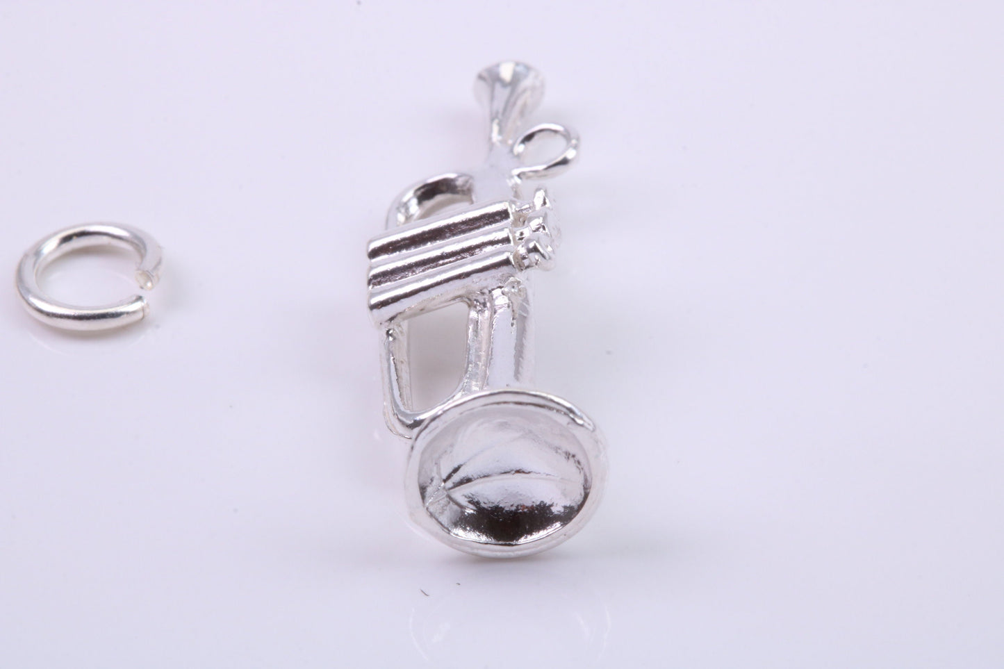 Trumpet Charm, Traditional Charm, Made from Solid 925 Grade Sterling Silver, Complete with Attachment Link