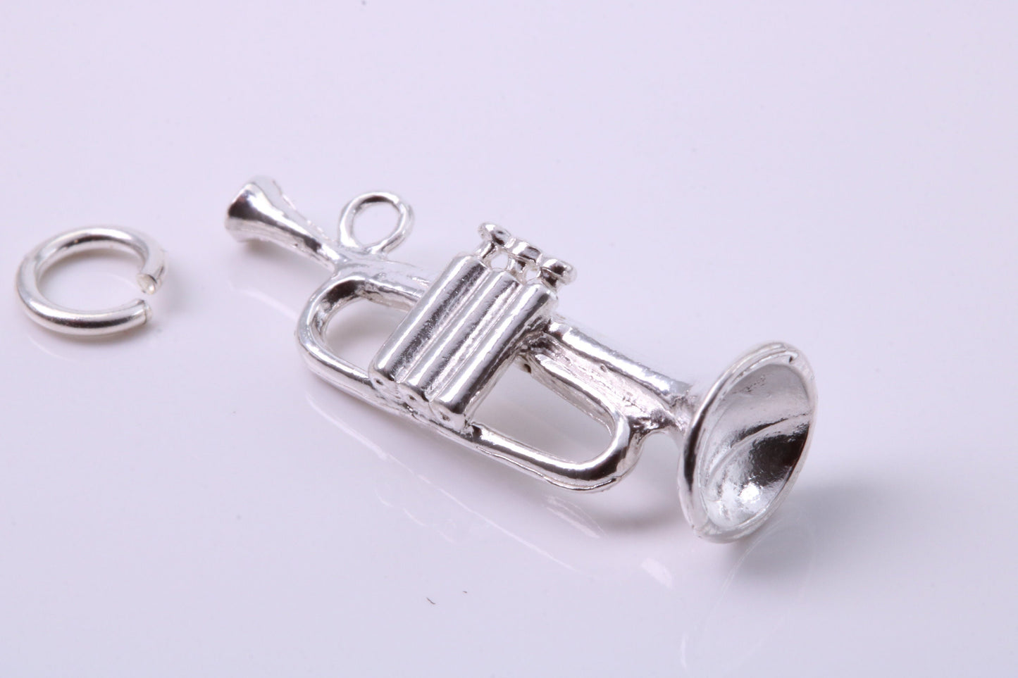 Trumpet Charm, Traditional Charm, Made from Solid 925 Grade Sterling Silver, Complete with Attachment Link