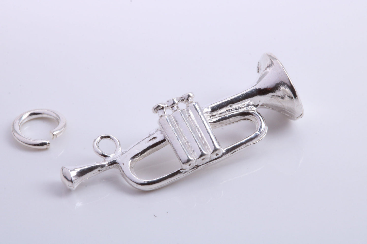 Trumpet Charm, Traditional Charm, Made from Solid 925 Grade Sterling Silver, Complete with Attachment Link